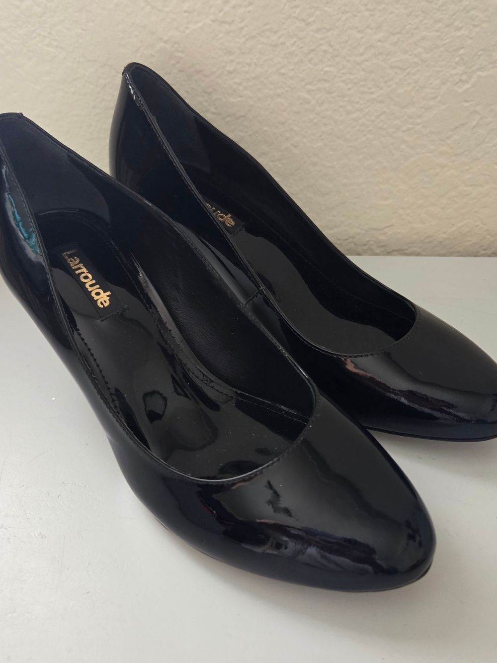 Larroude  Black Patent Leather High-Heel Pumps - Picture 3 of 6